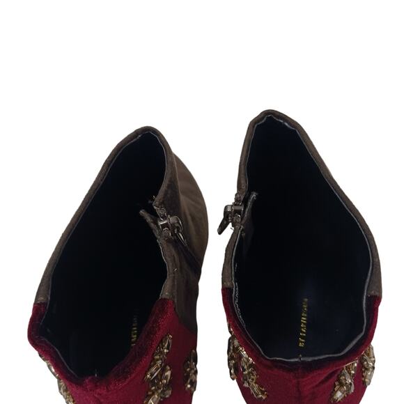 Faryl Roen Ankle Boots Sz 8.5 Maroon Colorblock Jeweled Cowgirl Boho Patchwork - Picture 14 of 16